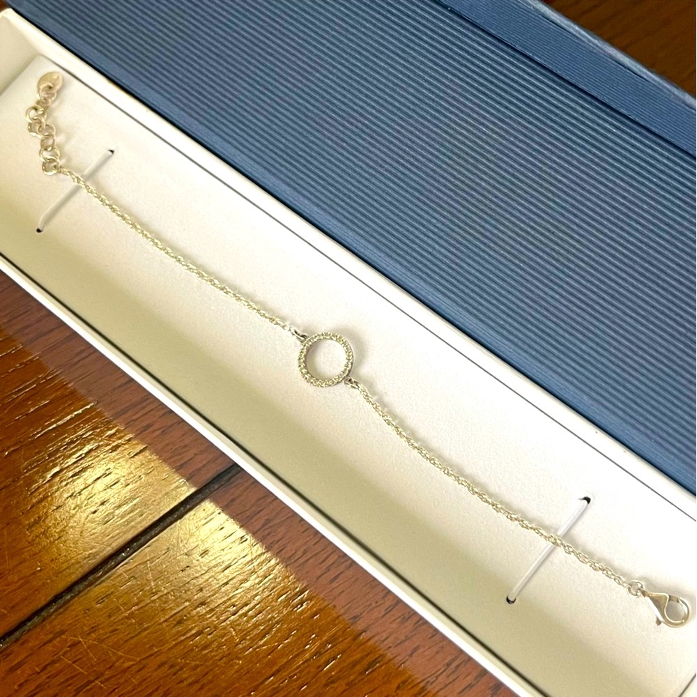 Cute Dainty Diamond Circle Design 925 Sterling Silver Chain Bracelet Adjustable
